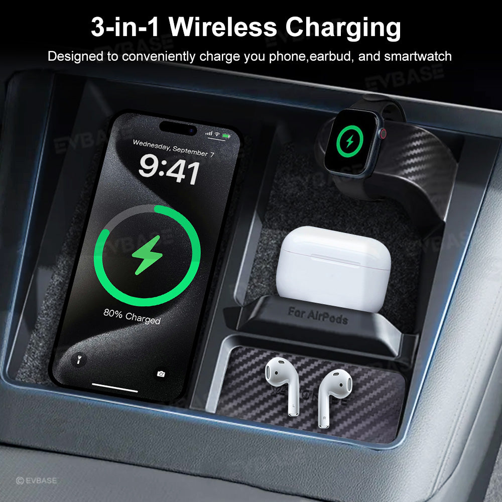 Model 3 Highland / Y Juniper Center Console Wireless Charging Dock 3-in-1 Charging Organizer for Tesla