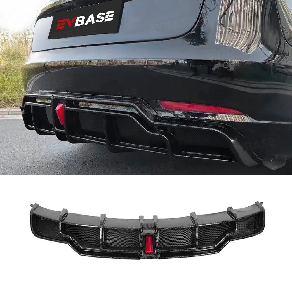 Model 3 Rear Diffuser Performance Bumper Lip ABS Splitter Body Kit with LED Brake Light