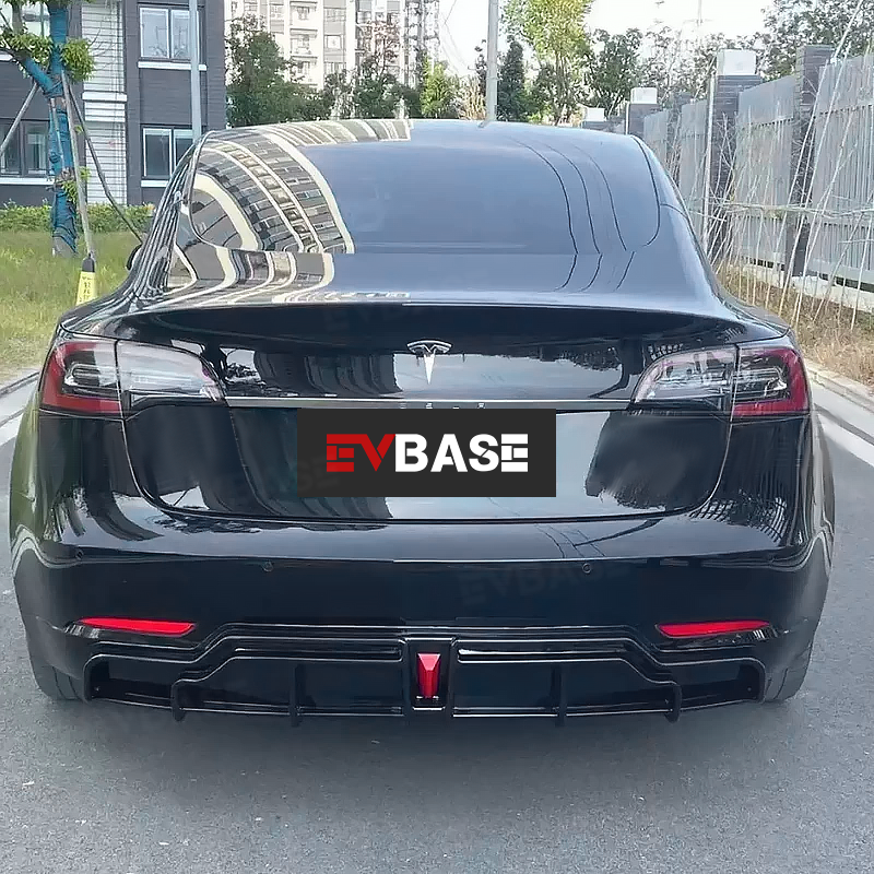 Model 3 Rear Diffuser Performance Bumper Lip ABS Splitter Body Kit with LED Brake Light