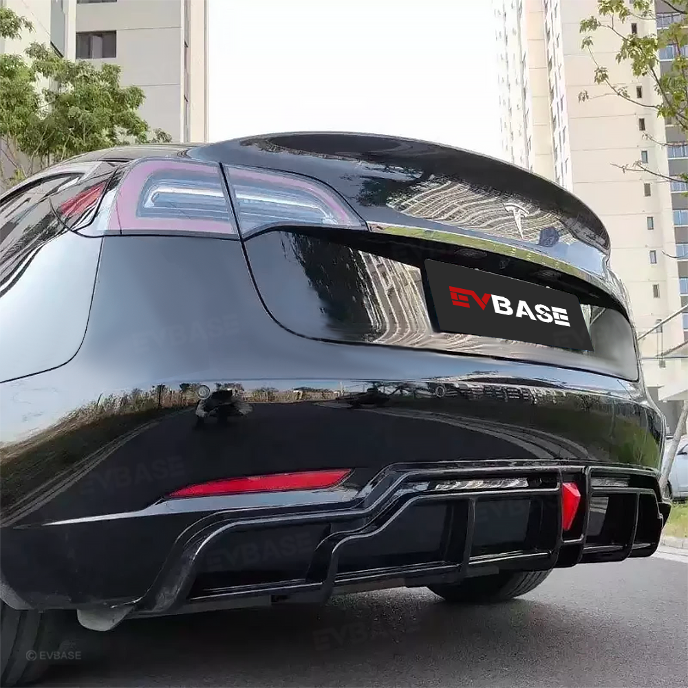 Model 3 Rear Diffuser Performance Bumper Lip ABS Splitter Body Kit with LED Brake Light