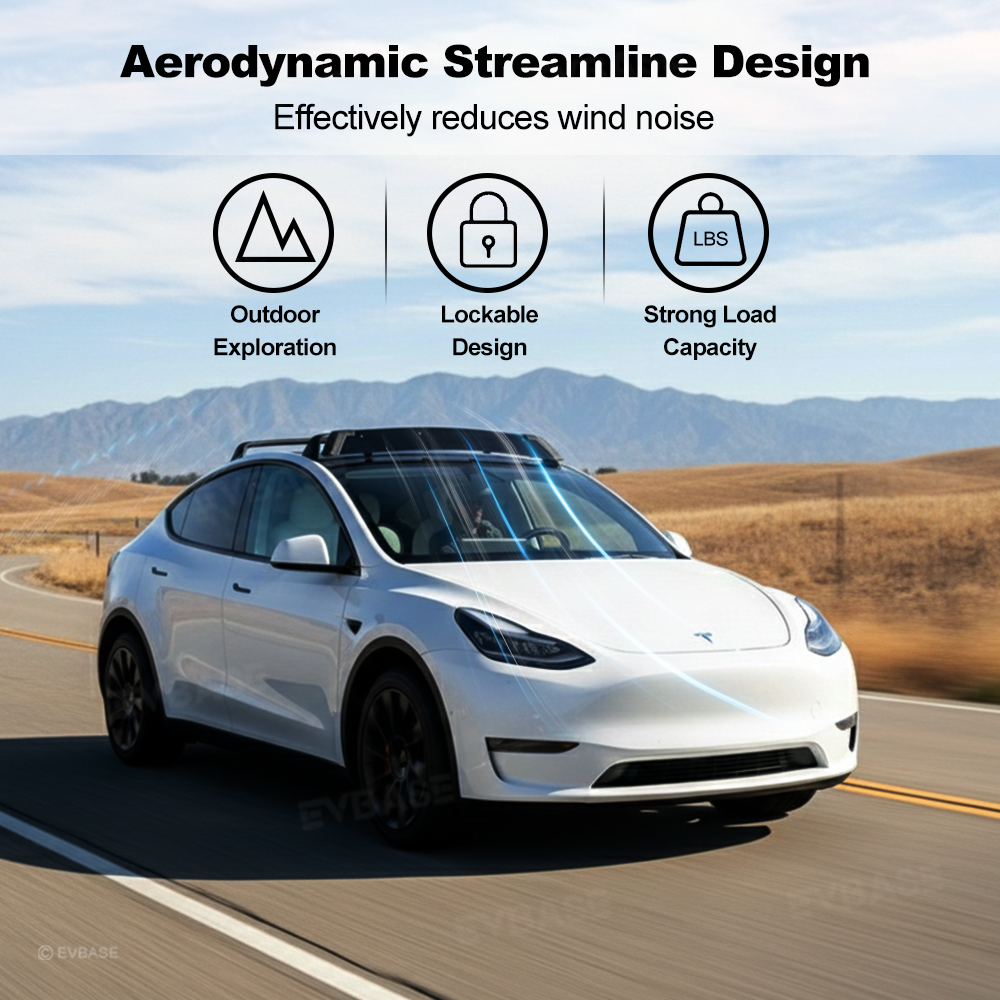 Model Y/3 Roof Rack Lockable Cross Bars 2.0 Reduced Wind Noise Carrier Rails Rooftop Luggage Cargo Carrier