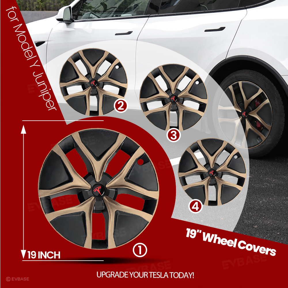 Model Y Juniper 19" Wheel Covers Satin Bronze Hubcaps Inspired By Model Y Performance