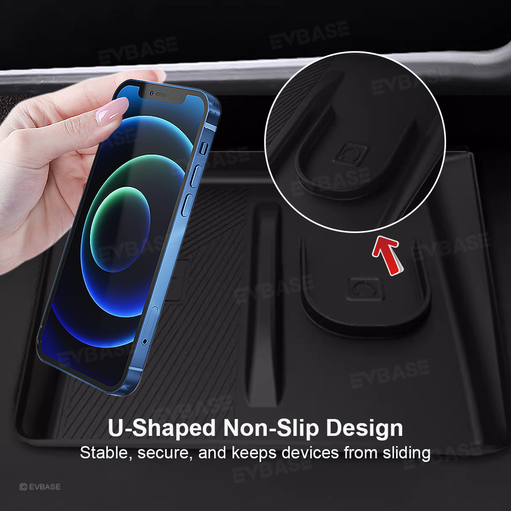 Model Y Juniper 2-in-1 Wireless Charging Pad Anti-Slip Mat TPE Center Console Wireless Charging Protector for Cell Phones Airpods