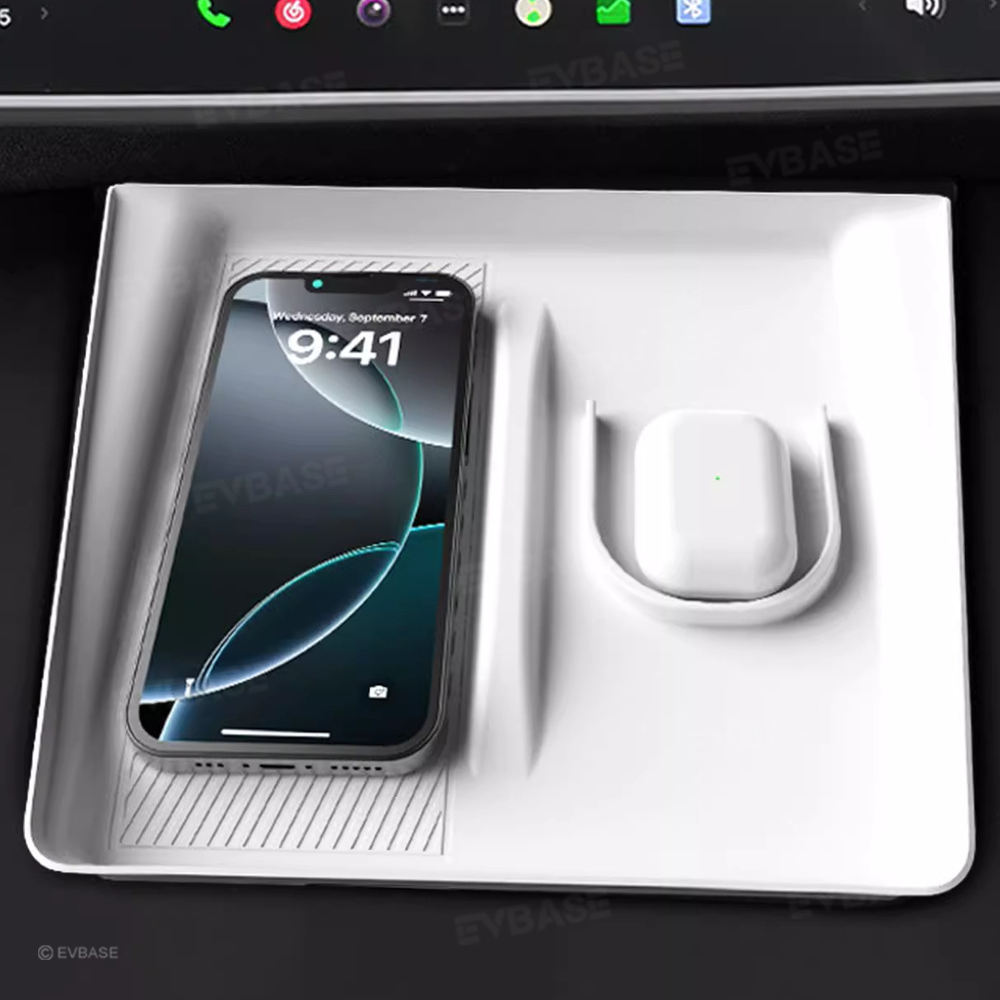 Model Y Juniper 2-in-1 Wireless Charging Pad Anti-Slip Mat TPE Center Console Wireless Charging Protector for Cell Phones Airpods