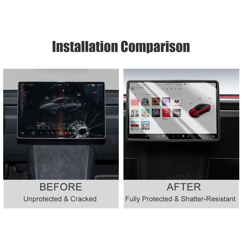 Model Y Juniper/ 3 Highland All-in-One Tempered Glass Screen Protector & Frame Cover for Front and Rear Displays