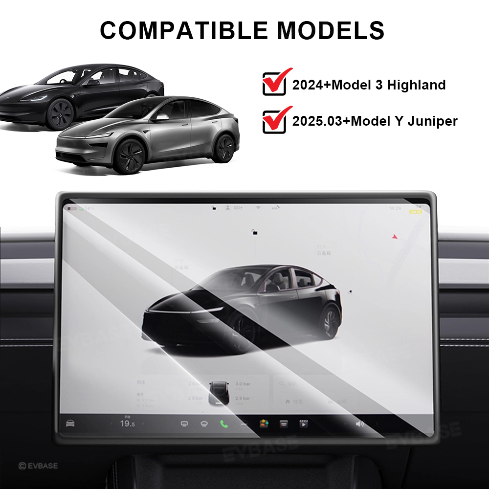 Model Y Juniper/ 3 Highland All-in-One Tempered Glass Screen Protector & Frame Cover for Front and Rear Displays
