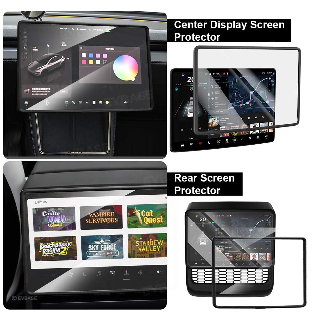 Model Y Juniper/ 3 Highland All-in-One Tempered Glass Screen Protector & Frame Cover for Front and Rear Displays