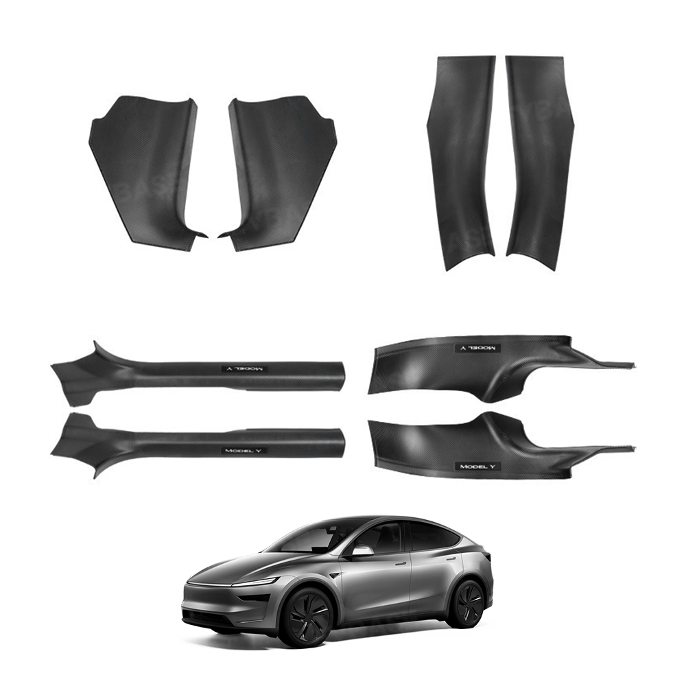 Model Y Juniper/ 3 Highland Door Sill Protector ABS Full Coverage Kick Panel Carpet Protection Cover-Hydro Carbon Fiber Coated