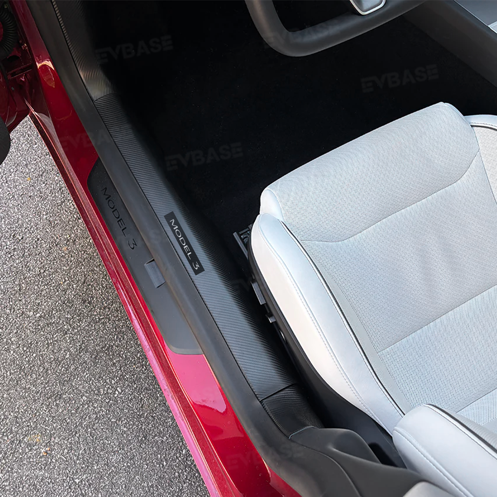 Model Y Juniper/ 3 Highland Door Sill Protector ABS Full Coverage Kick Panel Carpet Protection Cover-Hydro Carbon Fiber Coated