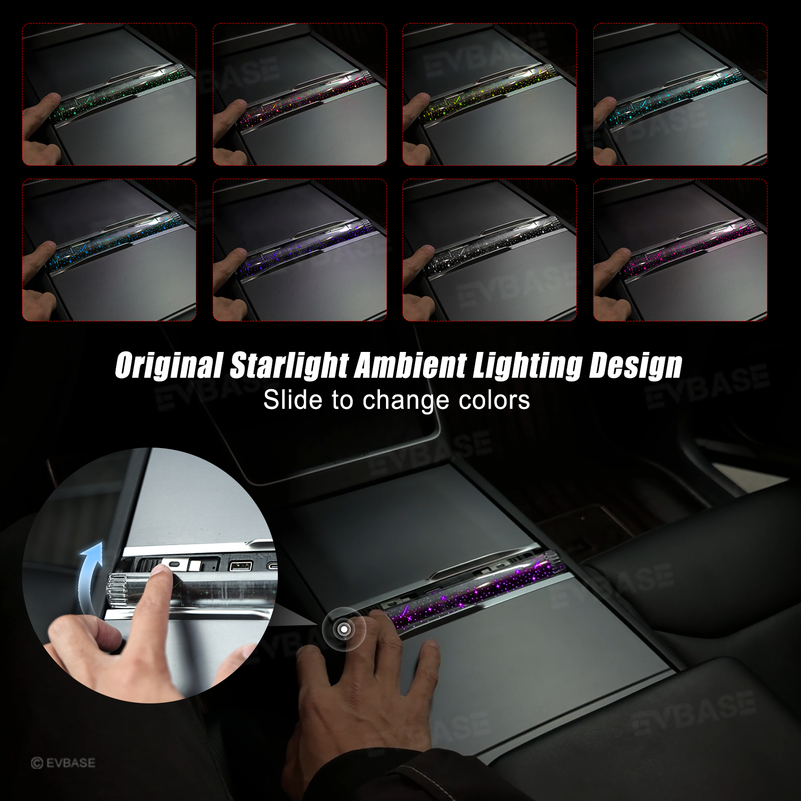 Model Y Juniper/ 3 Highland Center Console Multiport USB Hub Adapter with Starlight Ambient Lighting & Fast Charging Retractable Cables