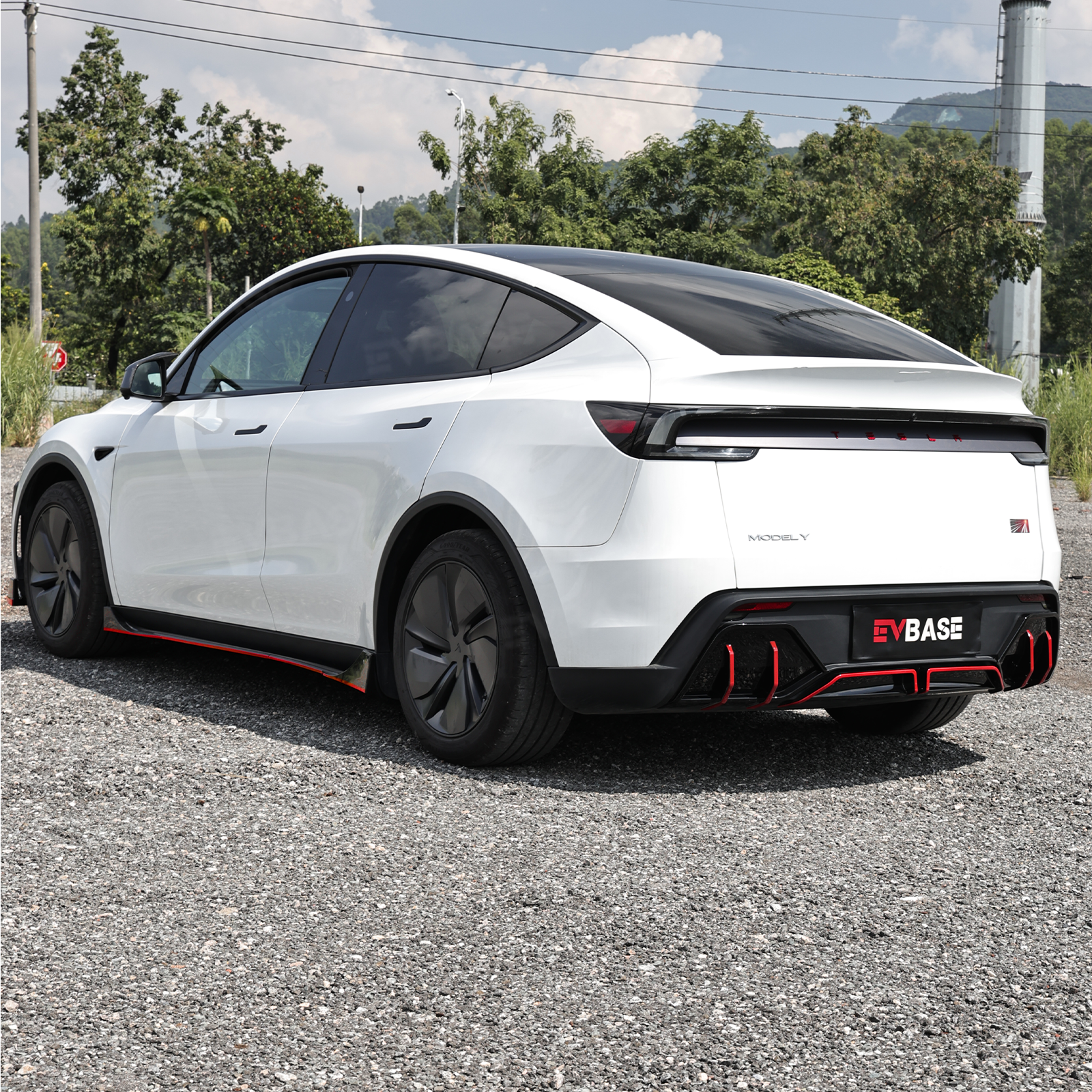 Model Y Juniper ABS Full Aero Body Kit with Red Trim Design |Rear Diffuser& Rear Spoiler& Front Lip& Side Skirts for Tesla