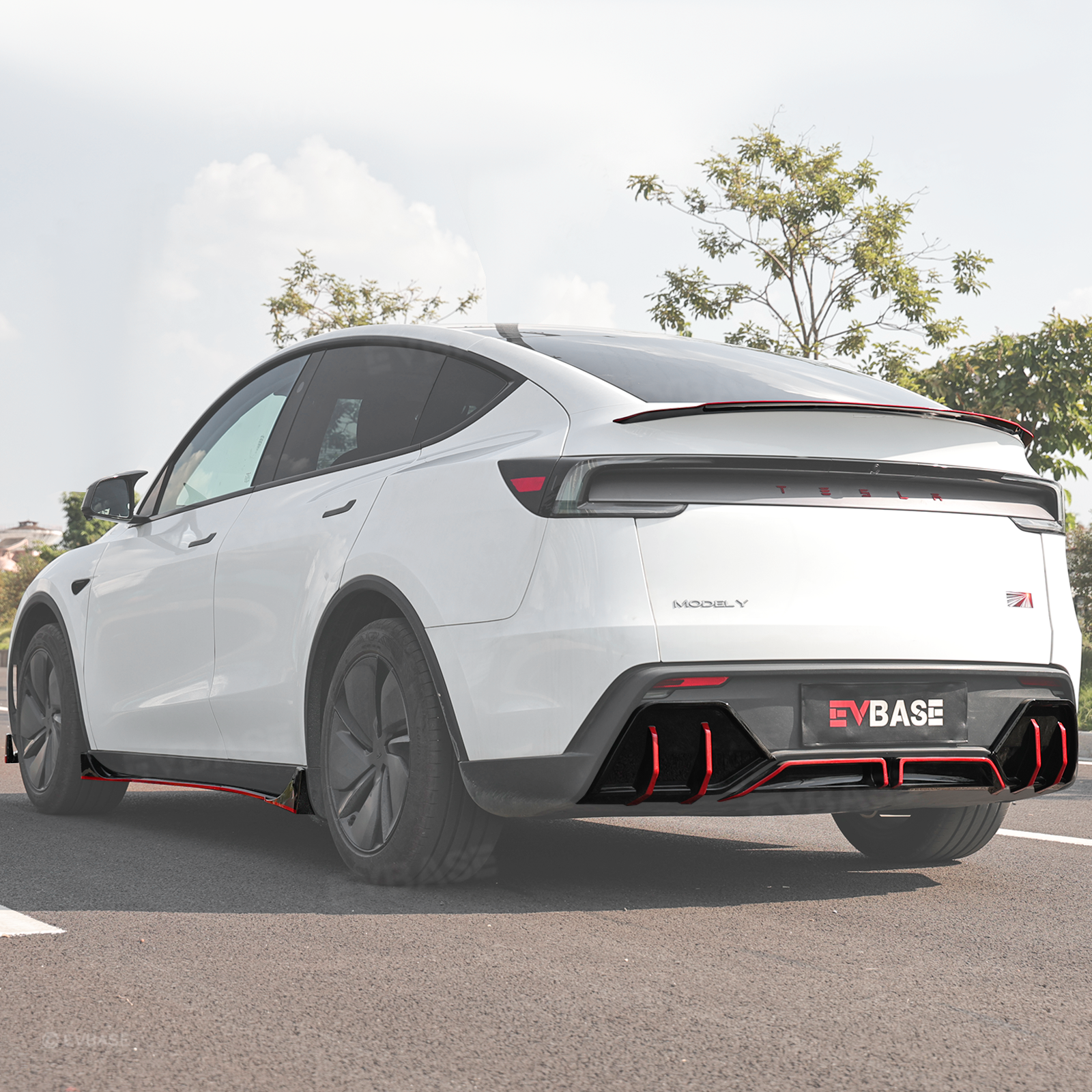 Model Y Juniper ABS Full Aero Body Kit with Red Trim Design |Rear Diffuser& Rear Spoiler& Front Lip& Side Skirts for Tesla