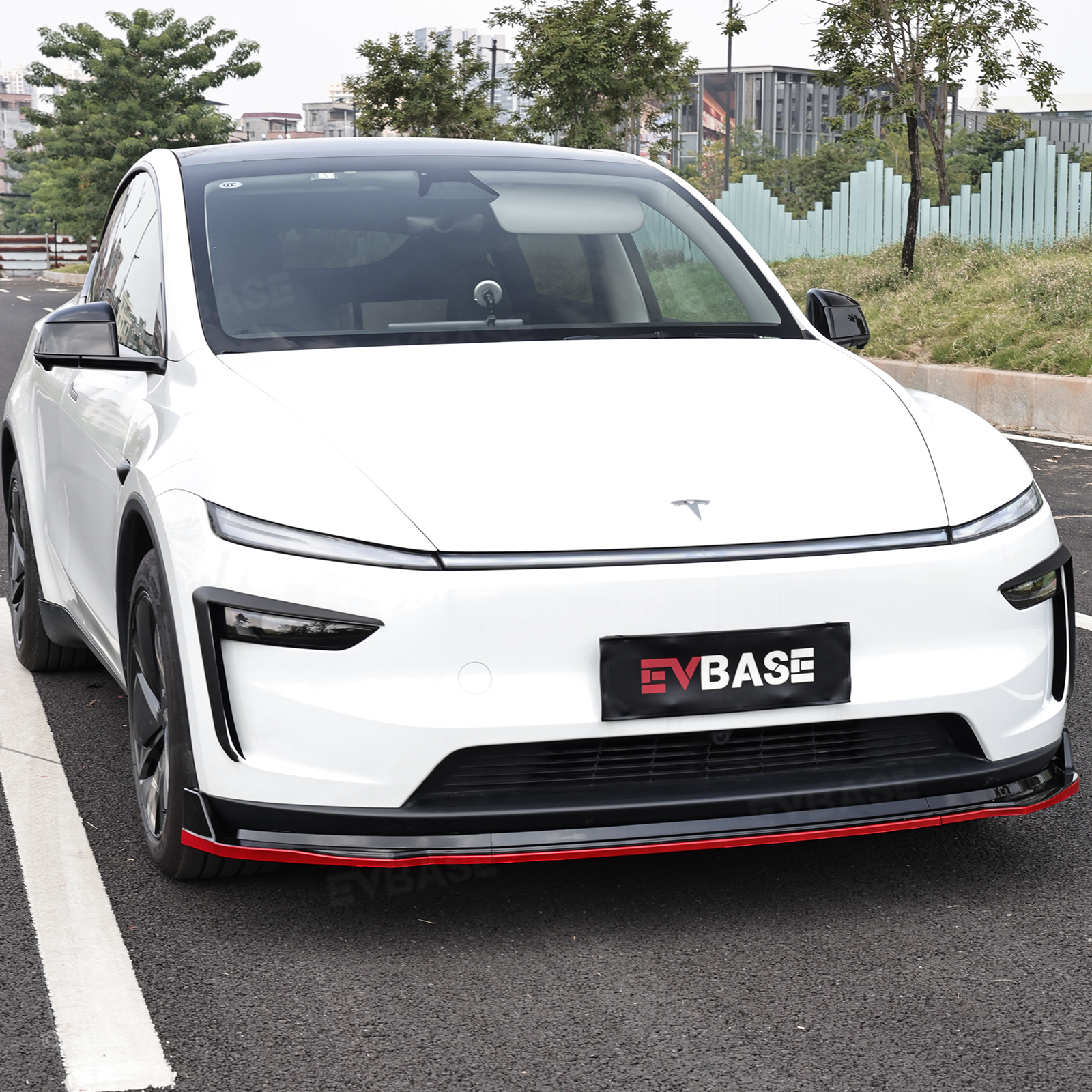 Model Y Juniper Front Bumper Lip Fascia Glossy Black Red Edge Front Lip Spoiler ABS Sport Body Kit