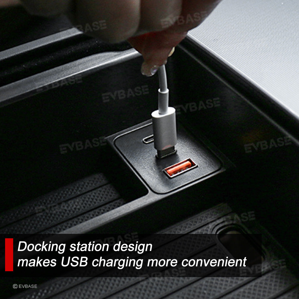 Model Y Juniper & Model 3 Highland Center Console Organizer Storage Box With USB Charging Port for Tesla