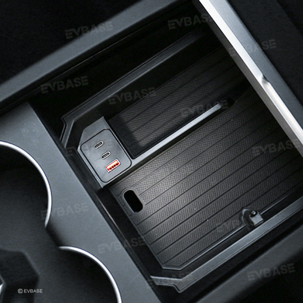 Model Y Juniper & Model 3 Highland Center Console Organizer Storage Box With USB Charging Port for Tesla