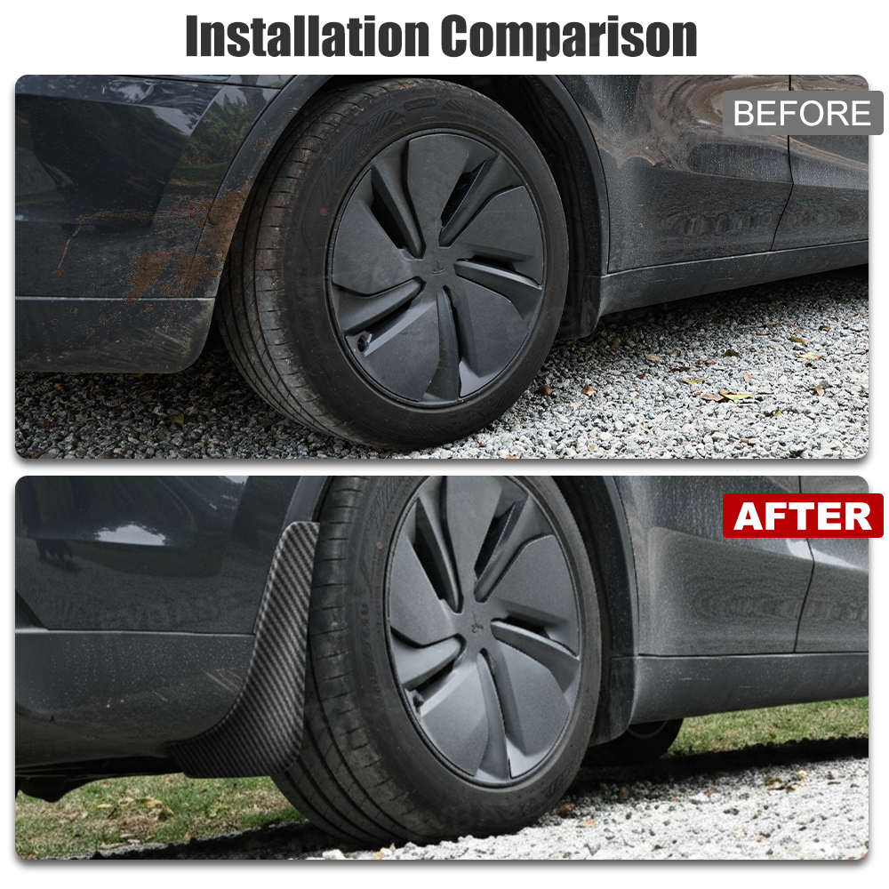 Model Y Juniper Mud Flaps ABS Splash Guards All-Weather No Drilling Fender Mudguards- Hydro Carbon Fiber Coated