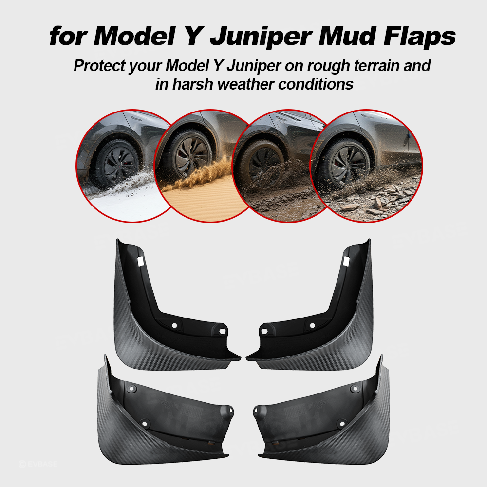 Model Y Juniper Mud Flaps ABS Splash Guards All-Weather No Drilling Fender Mudguards- Hydro Carbon Fiber Coated