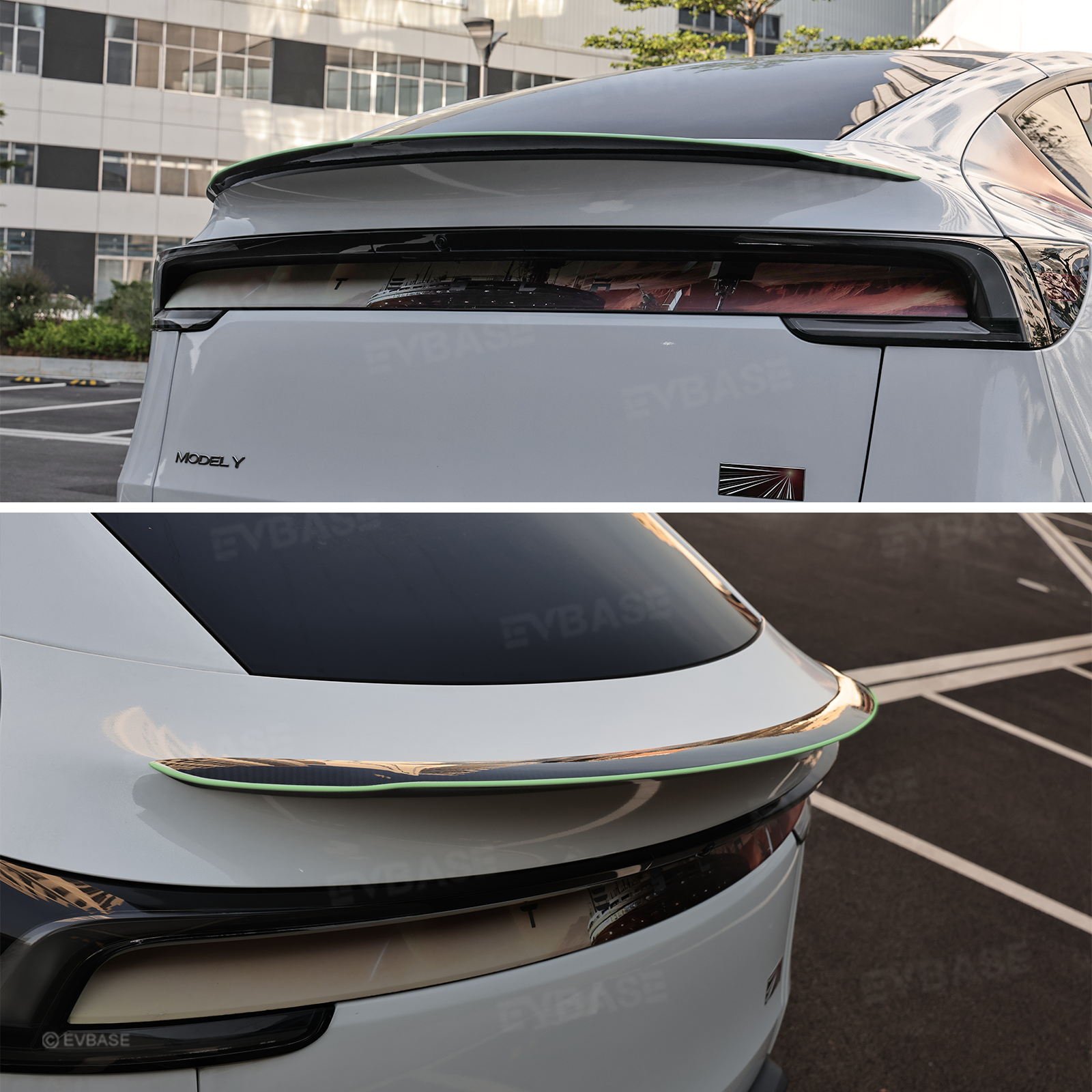 Model Y Juniper Rear Spoiler Tail Wing Real Carbon Fiber Performance Trunk Lip with Fluorescent Glow Edge