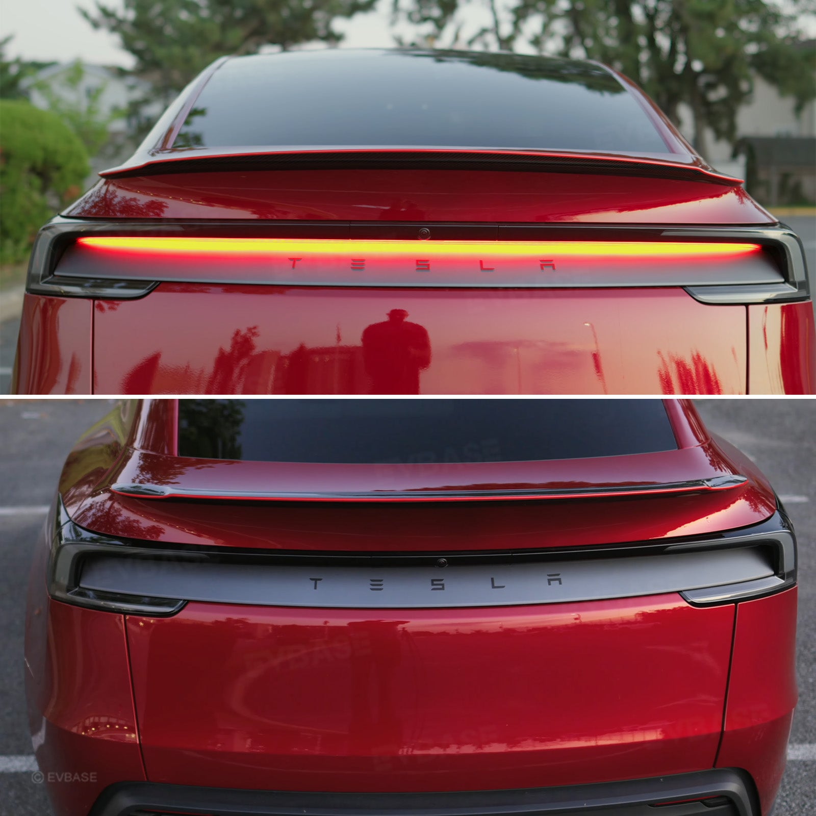 Model Y Juniper Real Carbon Fiber Rear Spoiler Wing & Side Mirror Covers & T-E-S-L-A Lettering Tailgate Emblem Decal