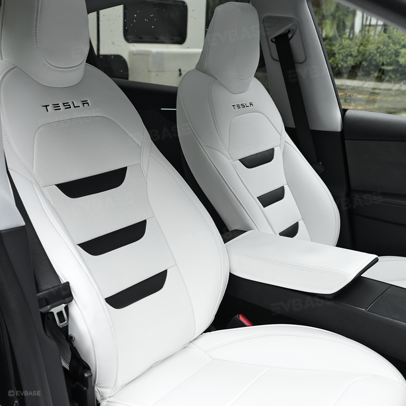 Model Y Juniper Seat Covers NAPPA Leather Full Coverage Seat Protector with Tesla Style Lettering