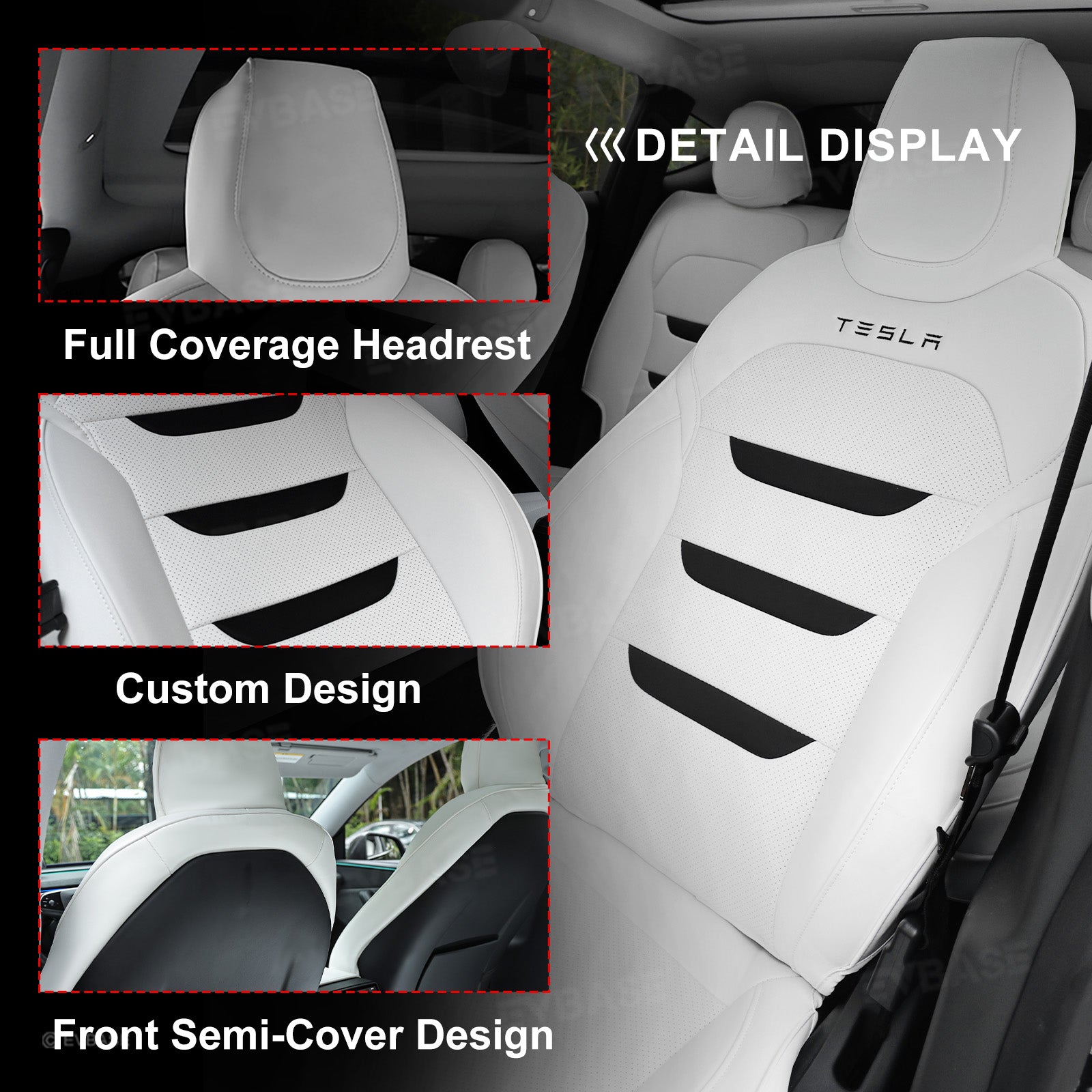 Model Y Juniper Seat Covers NAPPA Leather Full Coverage Seat Protector with Tesla Style Lettering
