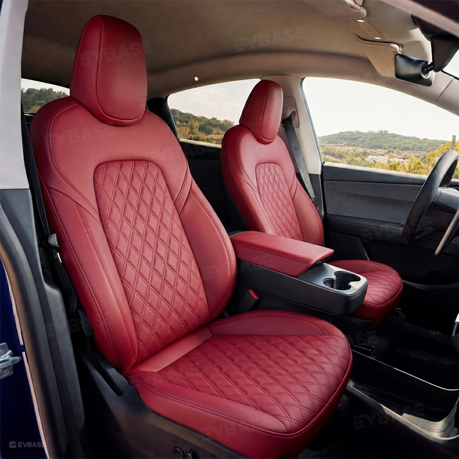Model Y Juniper Seat Covers NAPPA Leather Seat Protector with Double-Stitched Diamond Quilting