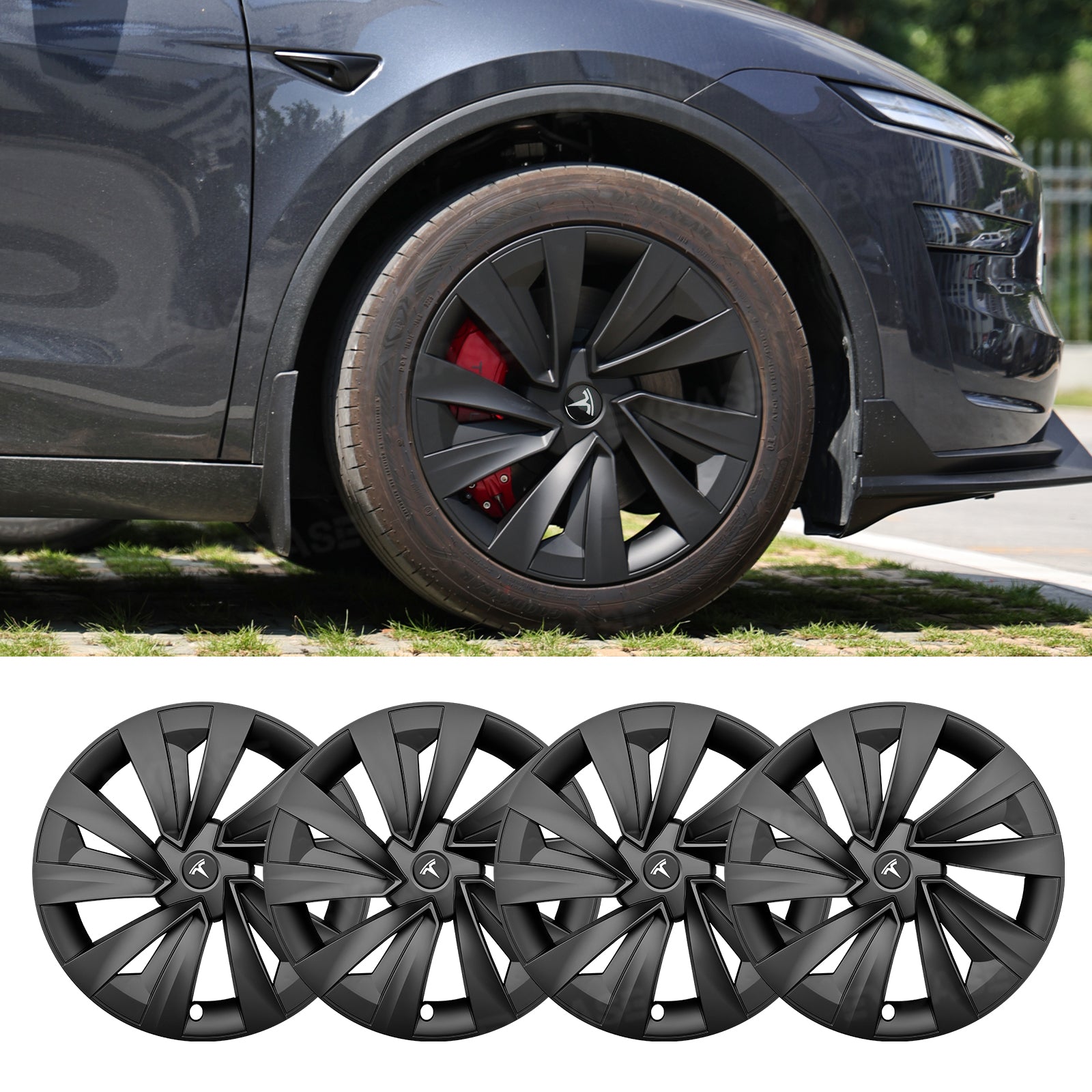 Model Y Juniper Wheel Covers for 19 Inch Tesla Wheel Spiral Style Matte Black Aero Tesla Hub Caps 4PCS