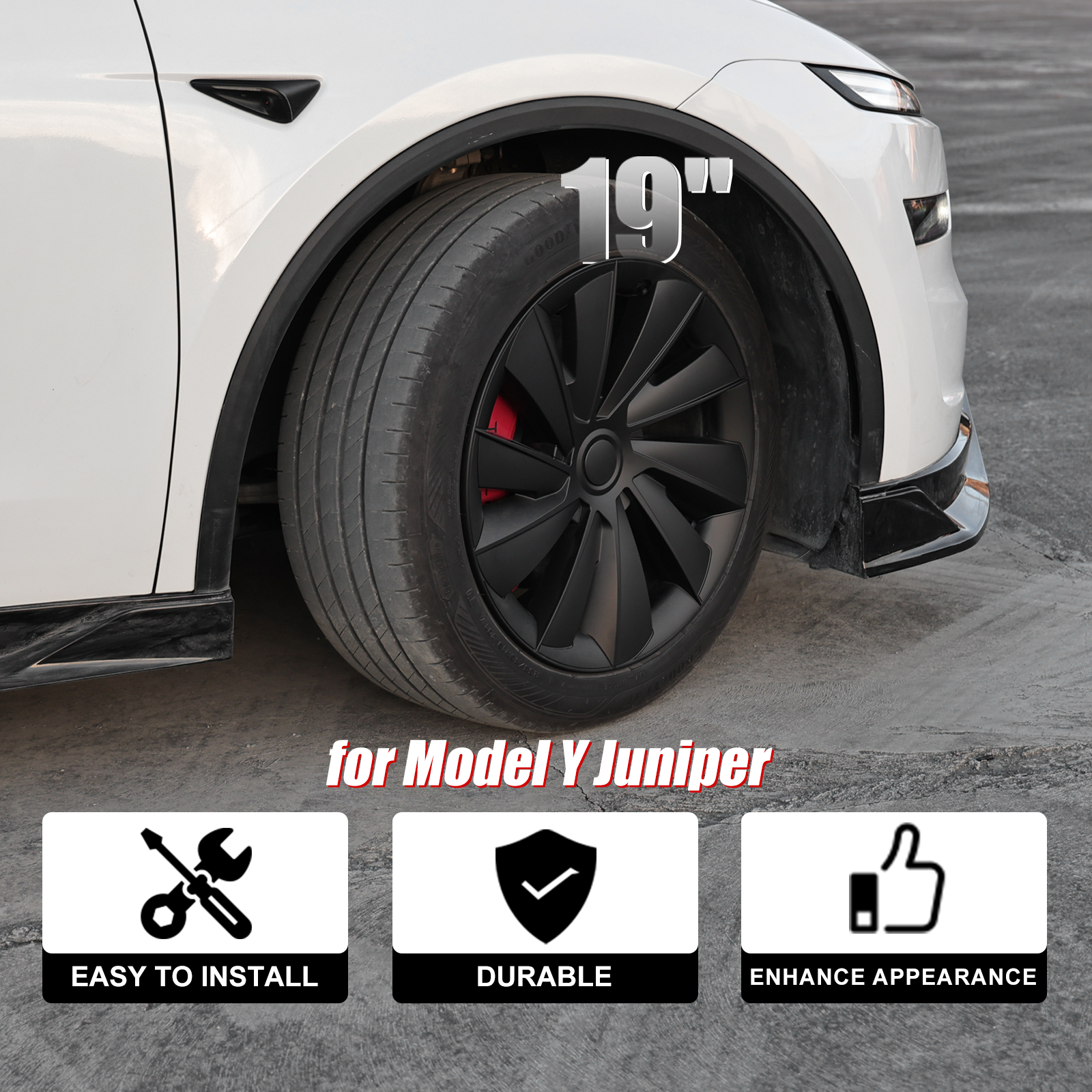 Model Y Juniper Wheel Covers 19 Inch Induction Style Matte Black Hubcaps Rim Covers for Tesla