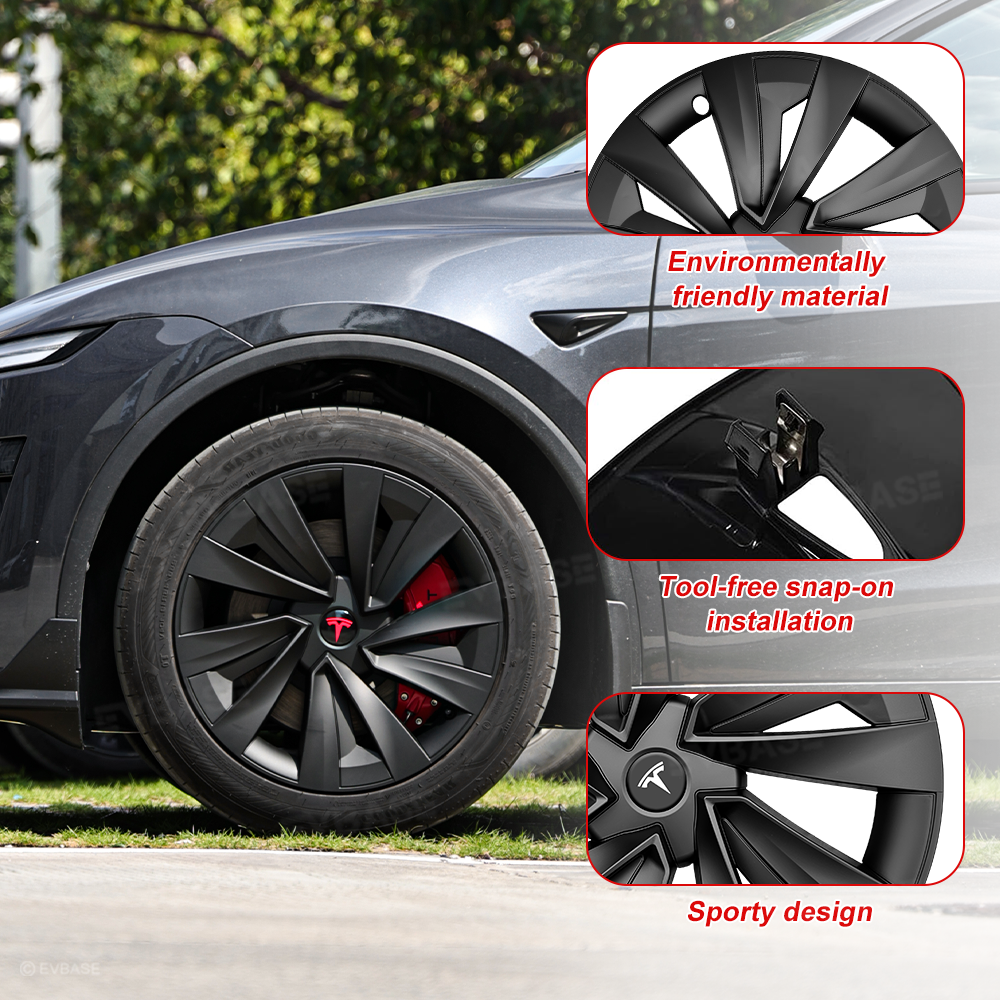 Model Y Juniper Wheel Covers for 19 Inch Tesla Wheel Spiral Style Matte Black Aero Tesla Hub Caps 4PCS