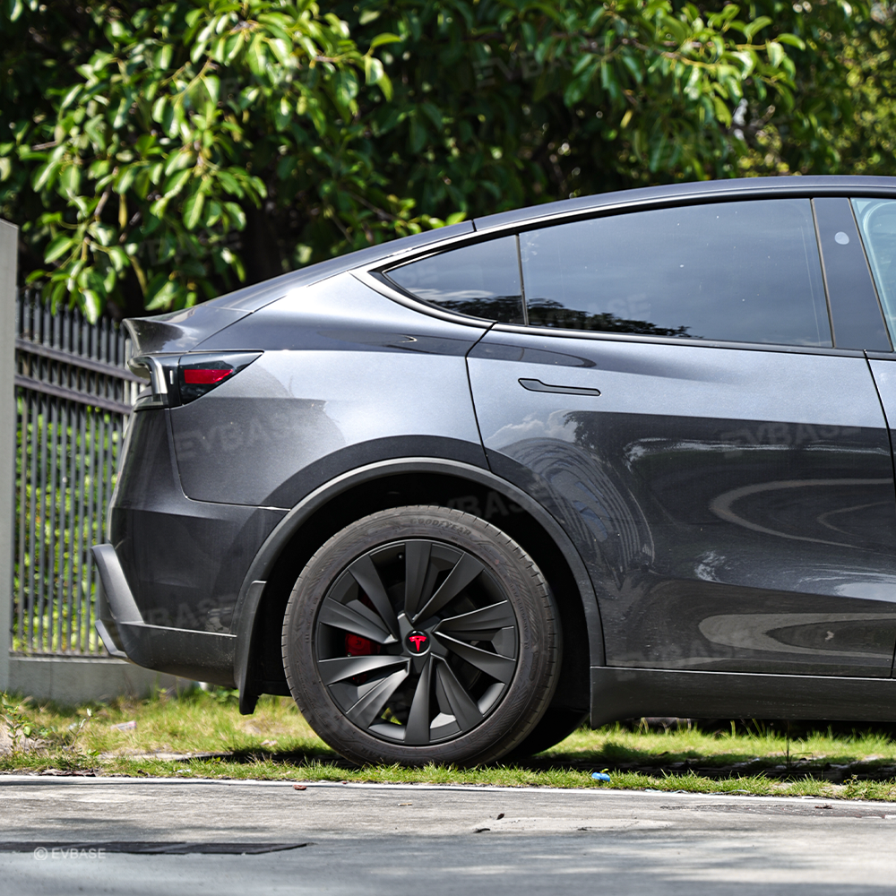 Model Y Juniper 19 Inch Spiral Style Matte Wheel Covers & Center Hub Caps & Brake Caliper Cover Set Performance Look Exterior Upgrade