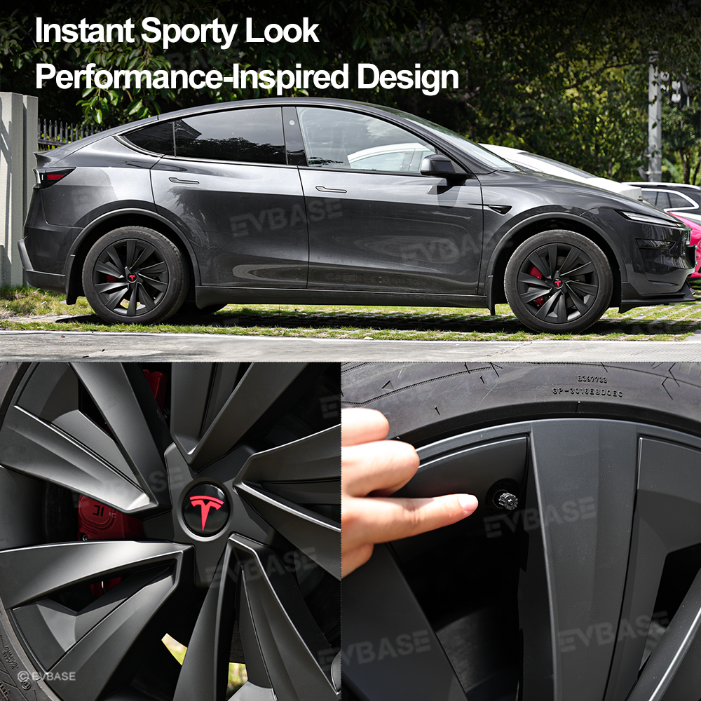 Model Y Juniper Wheel Covers for 19 Inch Tesla Wheel Spiral Style Matte Black Aero Tesla Hub Caps 4PCS