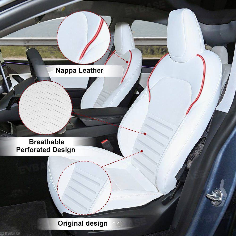 Model Y/ Y Juniper Seat Covers Premium Embossed Nappa Leather Front and Rear Seat Protector for Tesla