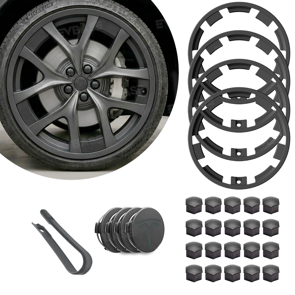 Model Y Juniper Performance Wheel Rim Protector & Wheel Center Caps Kit & Lug Nut Covers for Tesla 21" Arachnid 2.0 Wheels