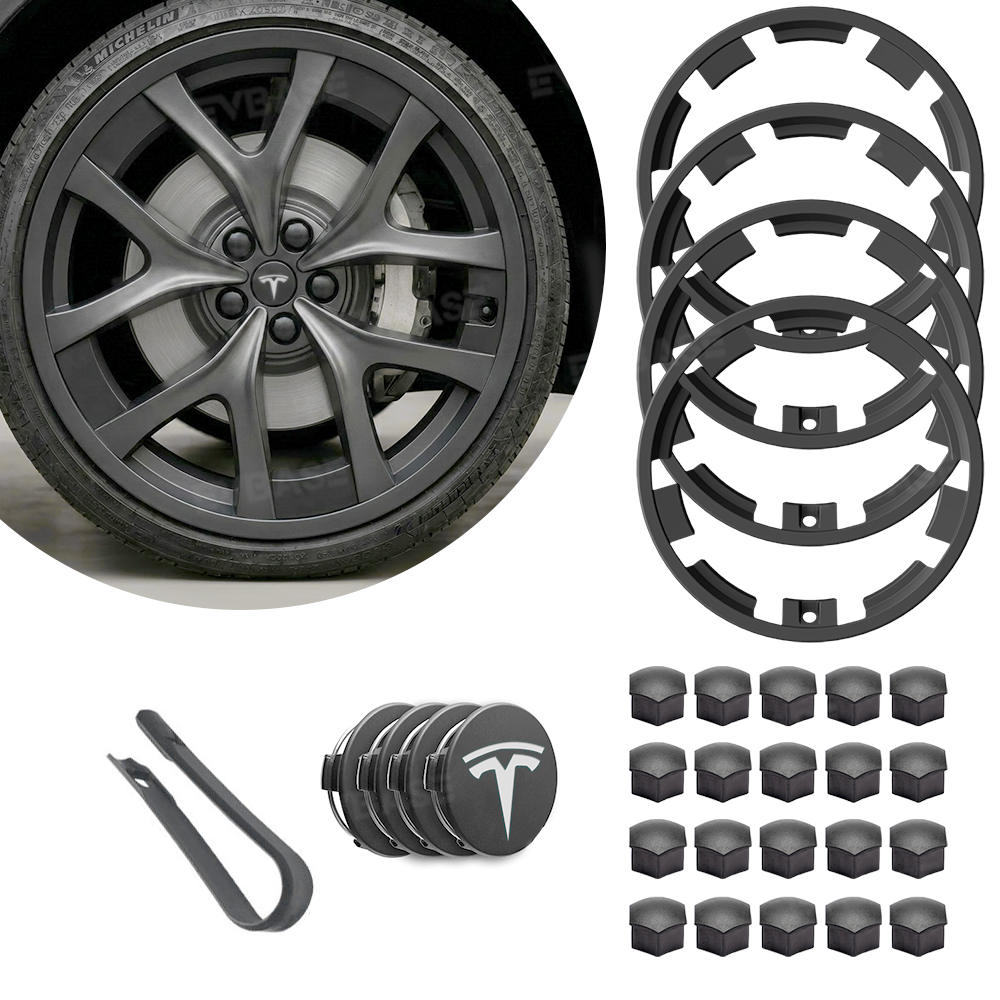 Model Y Juniper Performance Wheel Rim Protector & Wheel Center Caps Kit & Lug Nut Covers for Tesla 21" Arachnid 2.0 Wheels