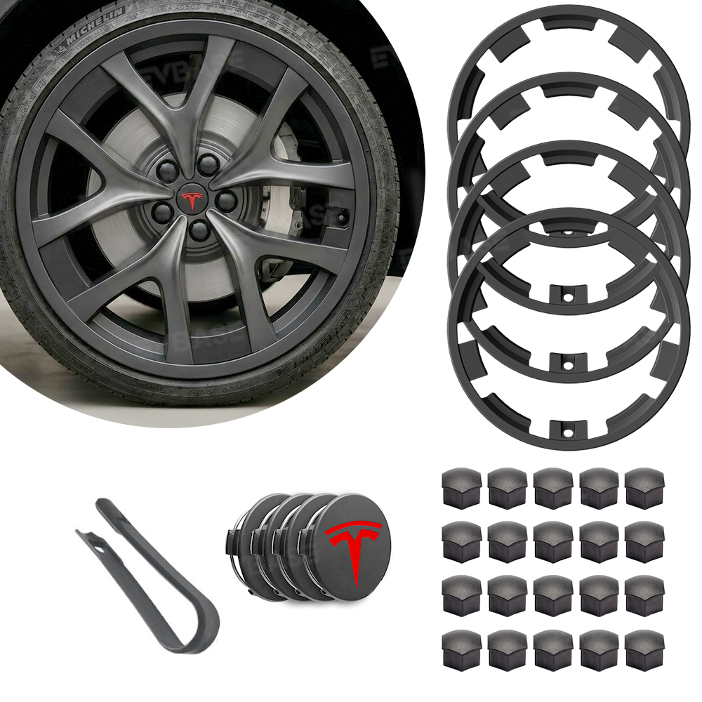 Model Y Juniper Performance Wheel Rim Protector & Wheel Center Caps Kit & Lug Nut Covers for Tesla 21" Arachnid 2.0 Wheels