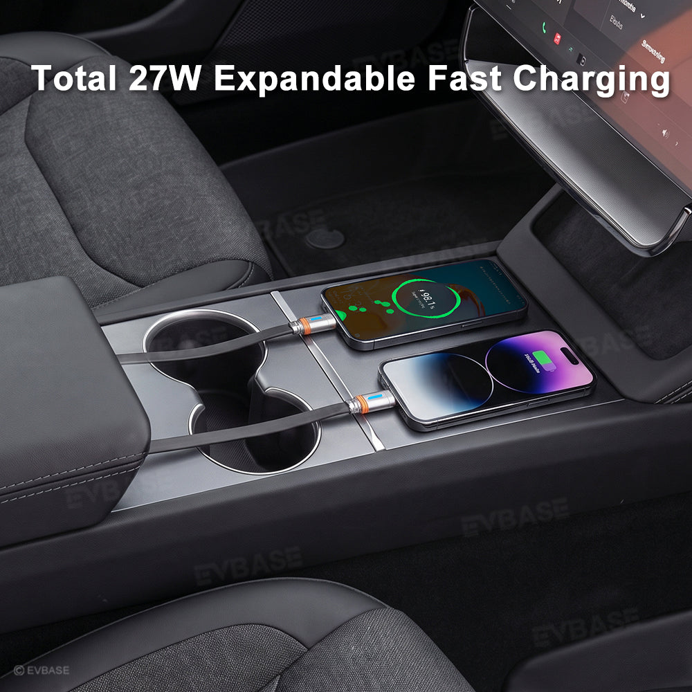 Model Y Juniper Standard /3 Standard Center Console USB Hub Charger with Retractable Charging Cables & RGB Ambient Lighting & Aroma Diffuser