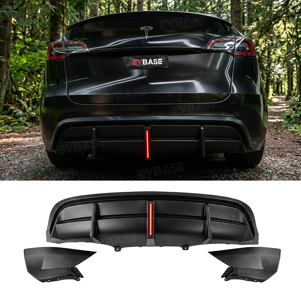 Model Y Rear Diffuser ABS Rear Bumper Lip with LED Brake Light-No Wire Cutting Required