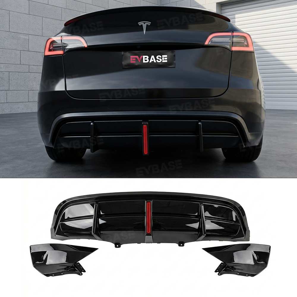 Model Y Rear Diffuser ABS Rear Bumper Lip with LED Brake Light-No Wire Cutting Required