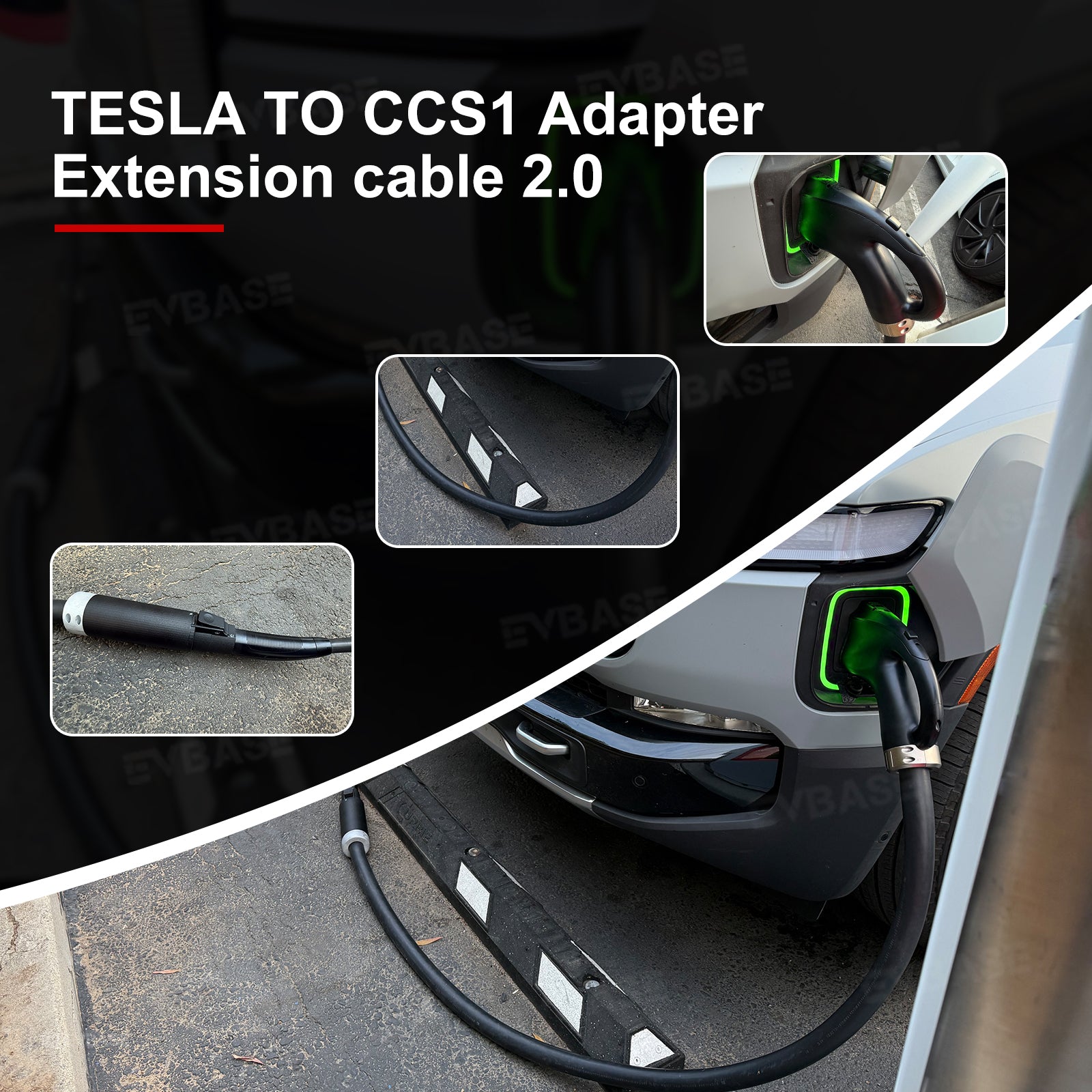 NACS to CCS1 Adapter with Extension Cable Max 350A/1000V Fast Charge CCS1 EVs at Tesla Superchargers
