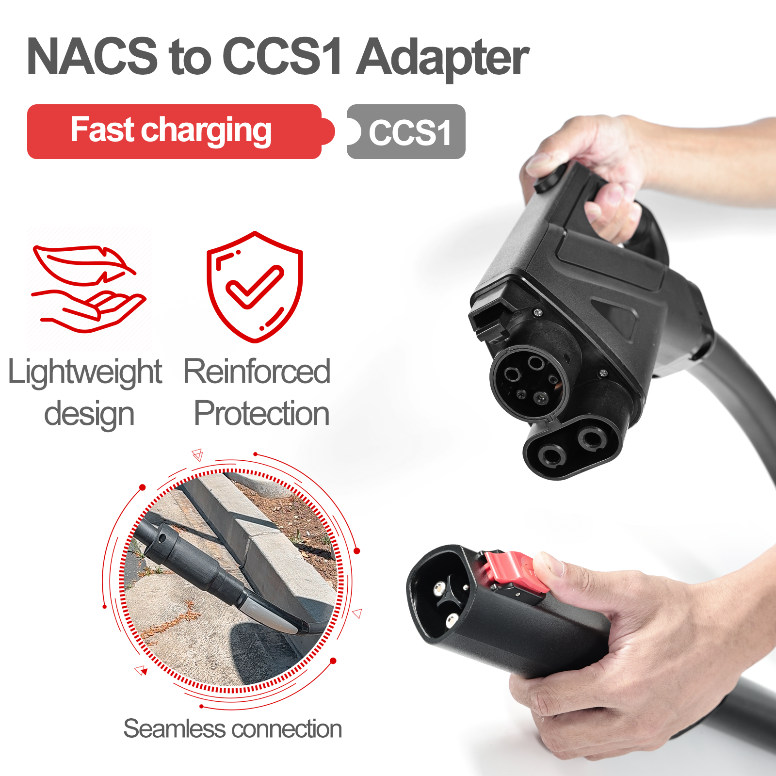 NACS to CCS1 Adapter with Extension Cable Max 250A/1000V Fast Charge CCS1 EVs at Tesla Superchargers