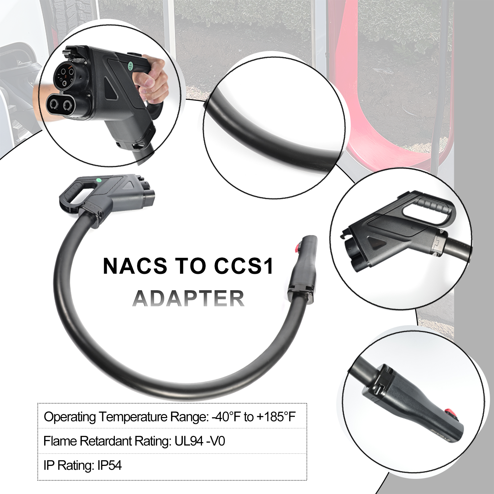 NACS to CCS1 Adapter with Extension Cable Max 250A/1000V Fast Charge CCS1 EVs at Tesla Superchargers