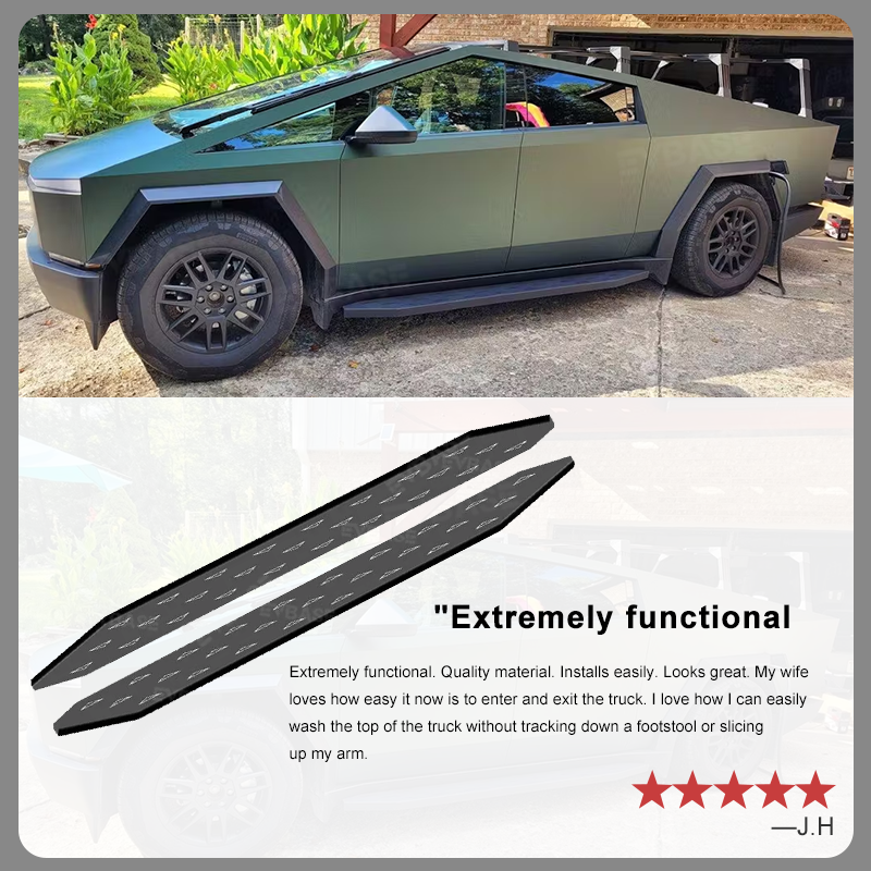 Upgrade Tesla Cybertruck Running Boards Side Steps Nerf Bars Exterior Brackets EVBASE With Triangle Logo