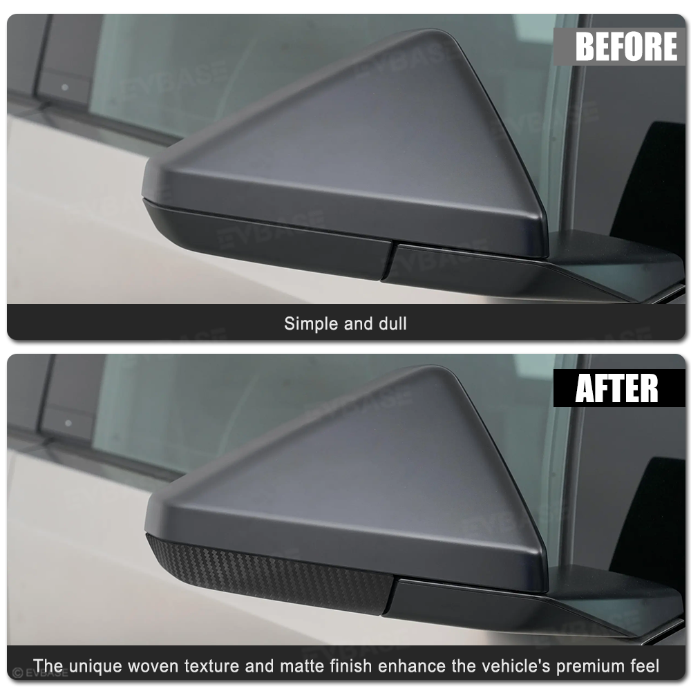 Real Carbon Fiber Side Mirror Base Cover for Cybertruck Side Rearview Mirror Bottom Cover Matte Protective Overlays (2 Pieces)