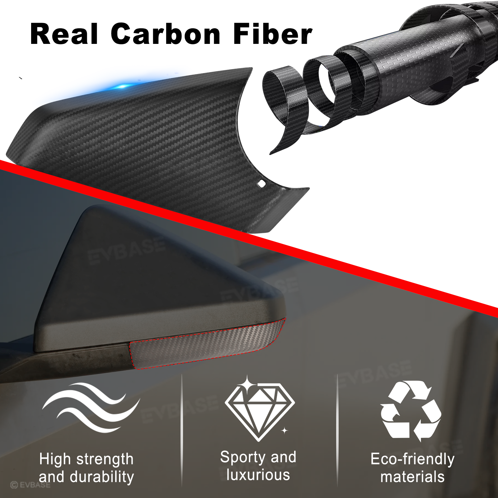 Real Carbon Fiber Side Mirror Base Cover for Cybertruck Side Rearview Mirror Bottom Cover Matte Protective Overlays (2 Pieces)