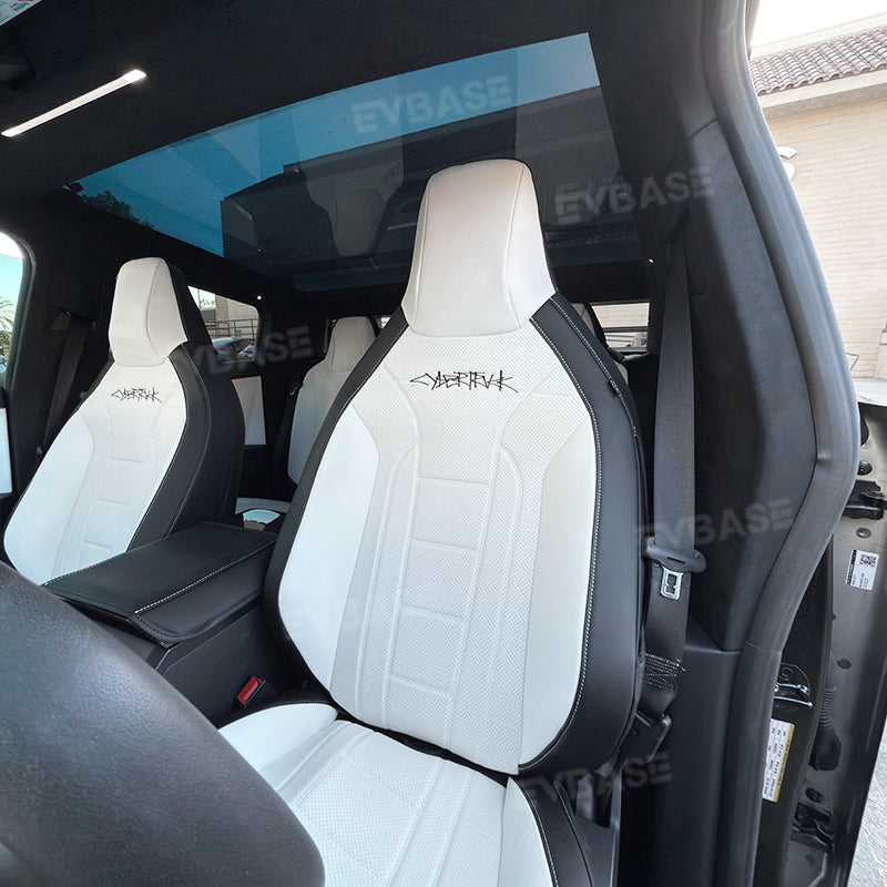 Cybertruck Seat Covers NAPPA Leather Full Coverage Seat Protector (Black/White) for Tesla