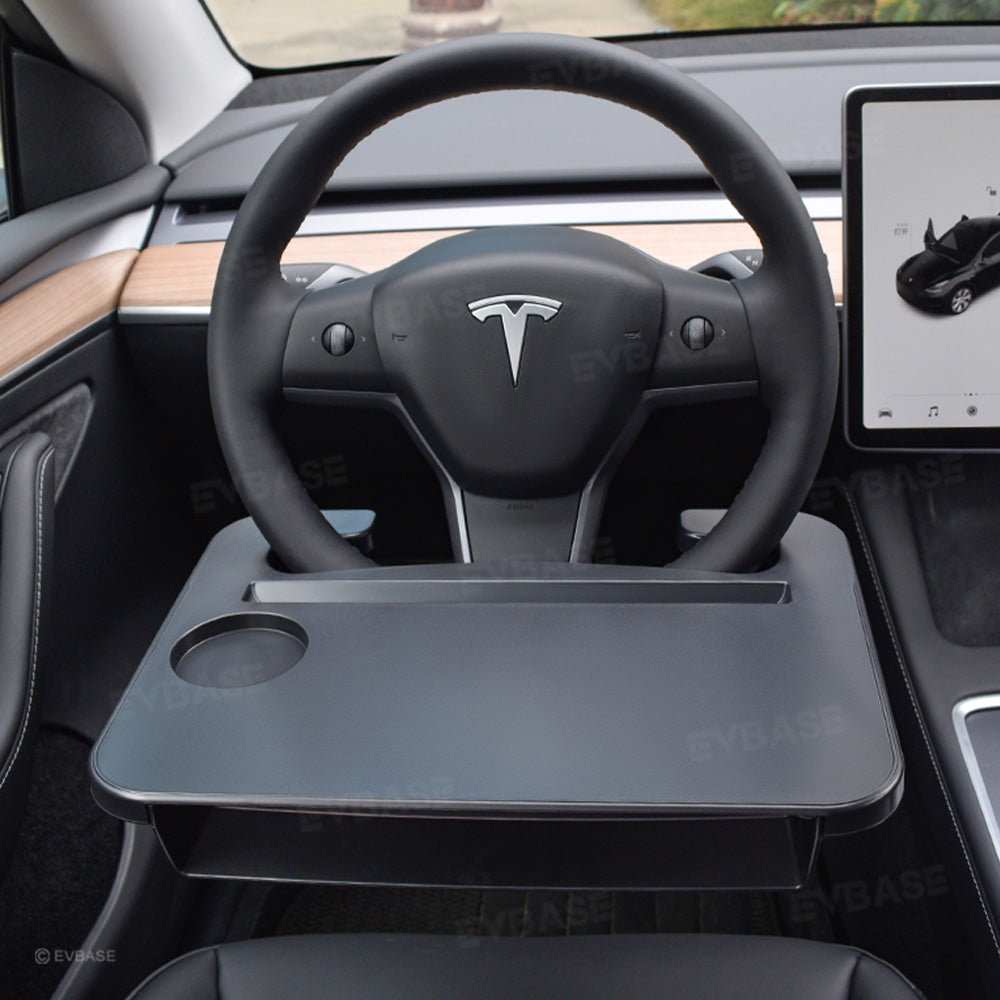 Steering Wheel Tray Portable Multifunctional Table Desk with Cup Holder for Tesla Model Y/ Y Juniper & Model 3/ 3 Highland