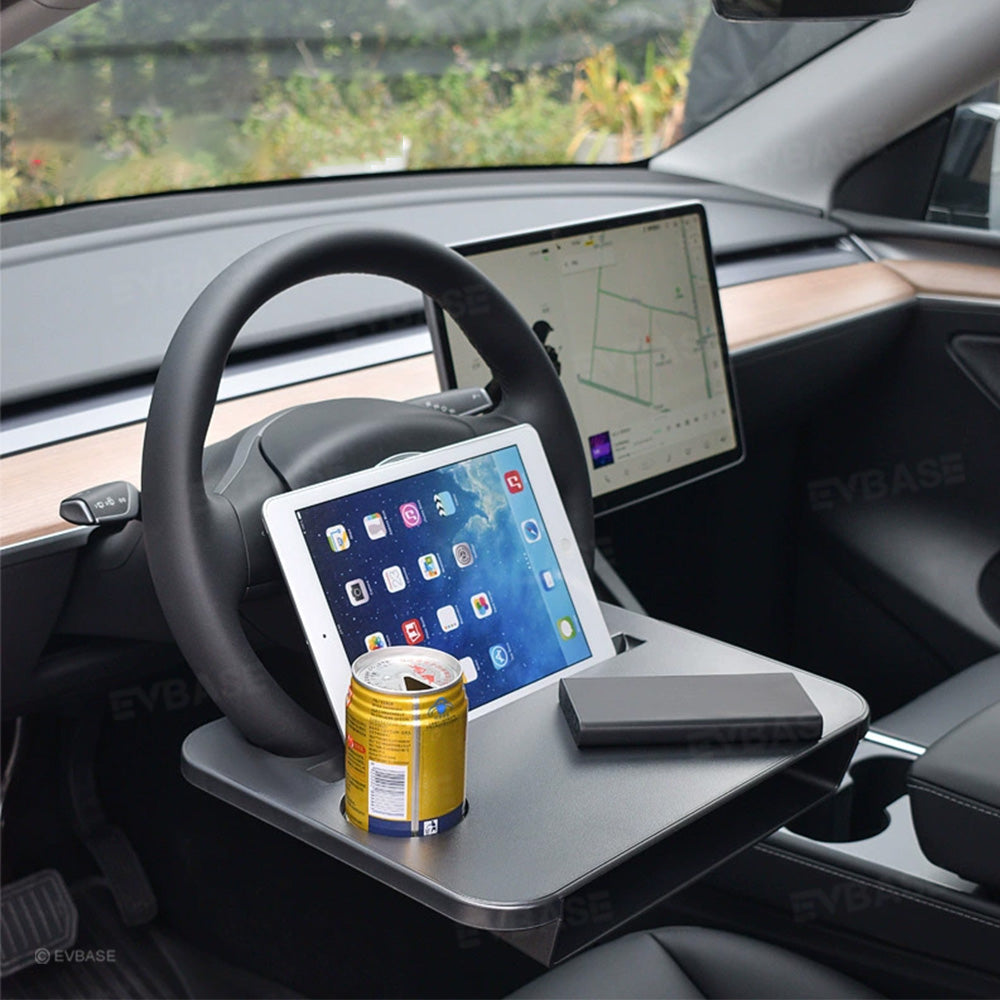 Steering Wheel Tray Portable Multifunctional Table Desk with Cup Holder for Tesla Model Y/ Y Juniper & Model 3/ 3 Highland