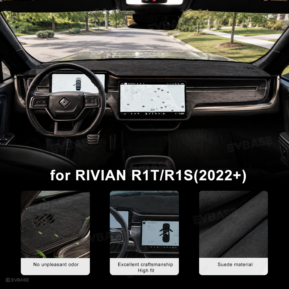 Suede Dash Cover for Rivian R1S/R1T Anti-Glare Dashboard Mat Non-Slip UV Protection