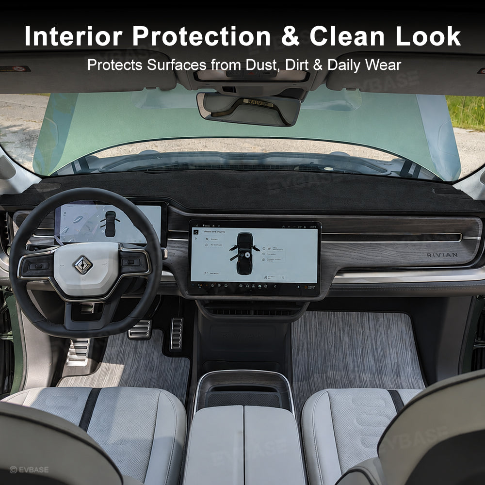 Suede Dash Cover for Rivian R1S/R1T Anti-Glare Dashboard Mat Non-Slip UV Protection