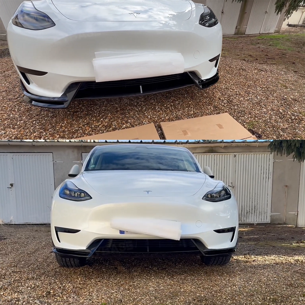 EVBASE Tesla Model Y Front Bumper Lip Fascia Front Lip Spoiler ABS Sport Body Kit Front Apron Model 3